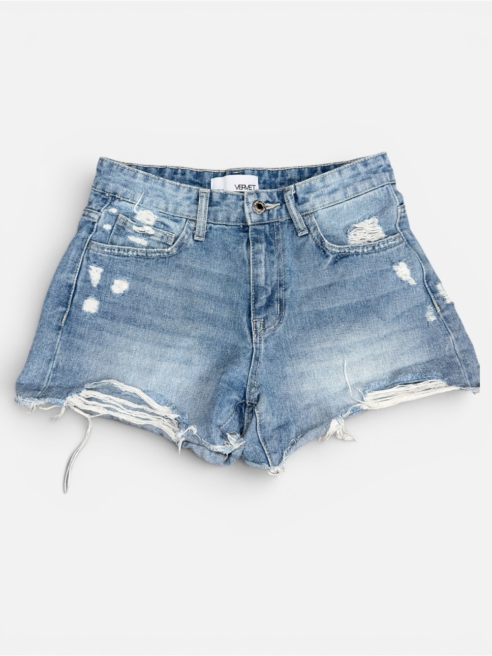 Vervet Distressed Denim Shorts 0/XS Light Wash Raw Hem High Rise Festival Summer